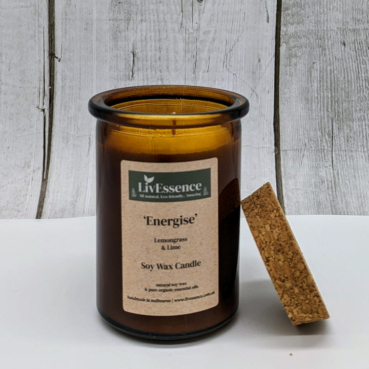 ENERGISE - Soy wax candle in Apothecary glass - LivEssence