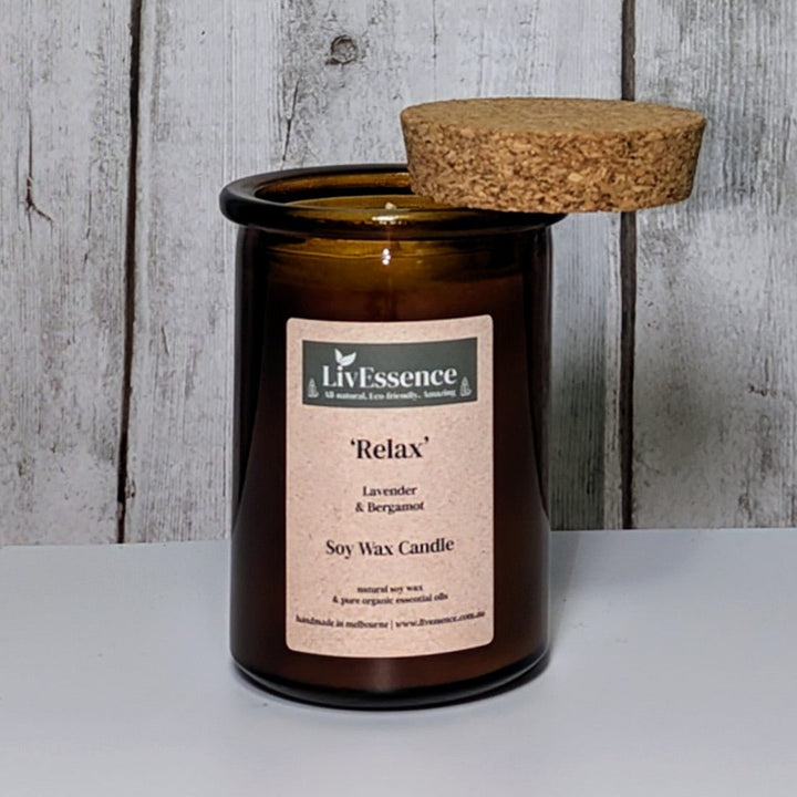 RELAX - Soy wax candle in Apothecary glass - LivEssence