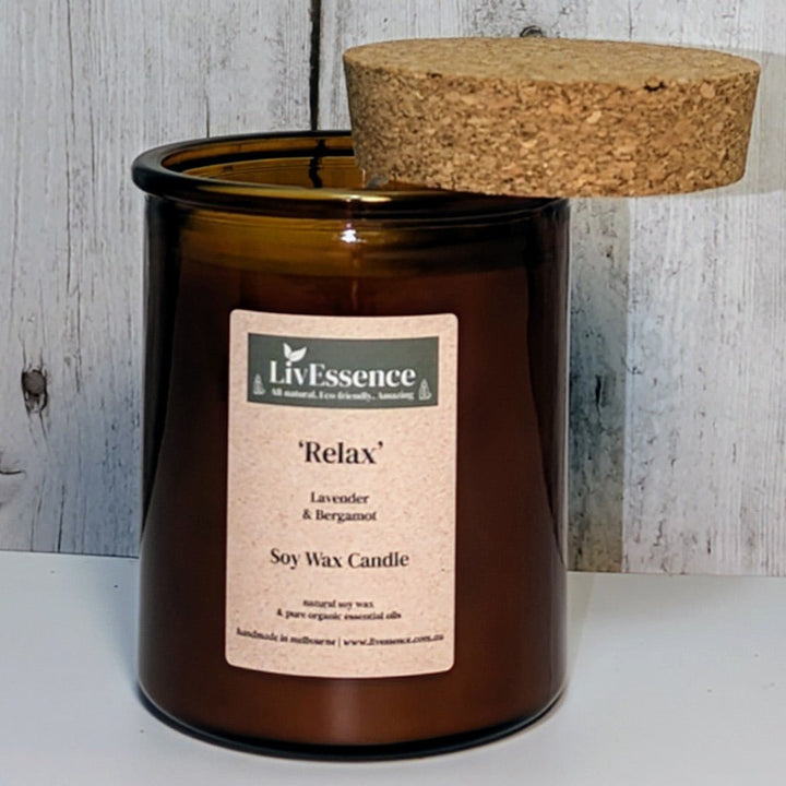 RELAX - Soy wax candle in Apothecary glass - LivEssence