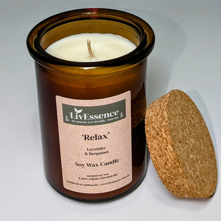 RELAX - Soy wax candle in Apothecary glass - LivEssence